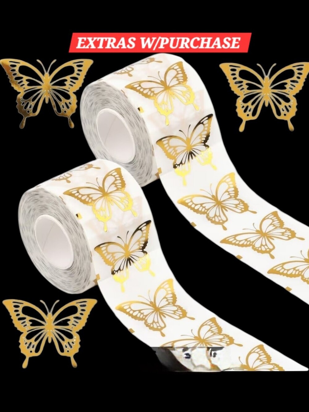 500ct. Gold Butterfly Foil Tape Roll 3 Random Polymailers